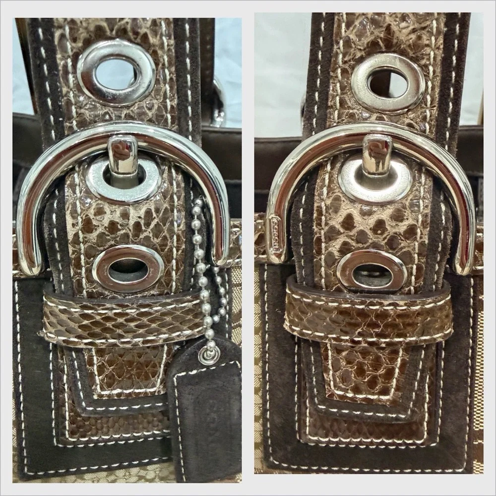Coach Vintage Patchwork Signature Tote with Python Handles Rare Designer - Picture 5 of 15